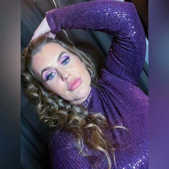 2 Piece Purple Sequin Crop Top and Skirt Set XLarge - Picture 8 of 8